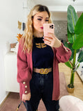 Cardigan manica lunga con perle peonia