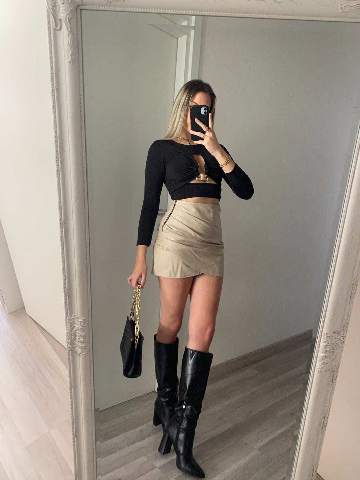 Gonna in ecopelle beige