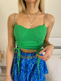 Top verde con spalline in strass