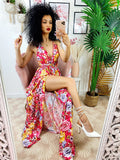 Dress Afrodite rosa fiori giallo lilla