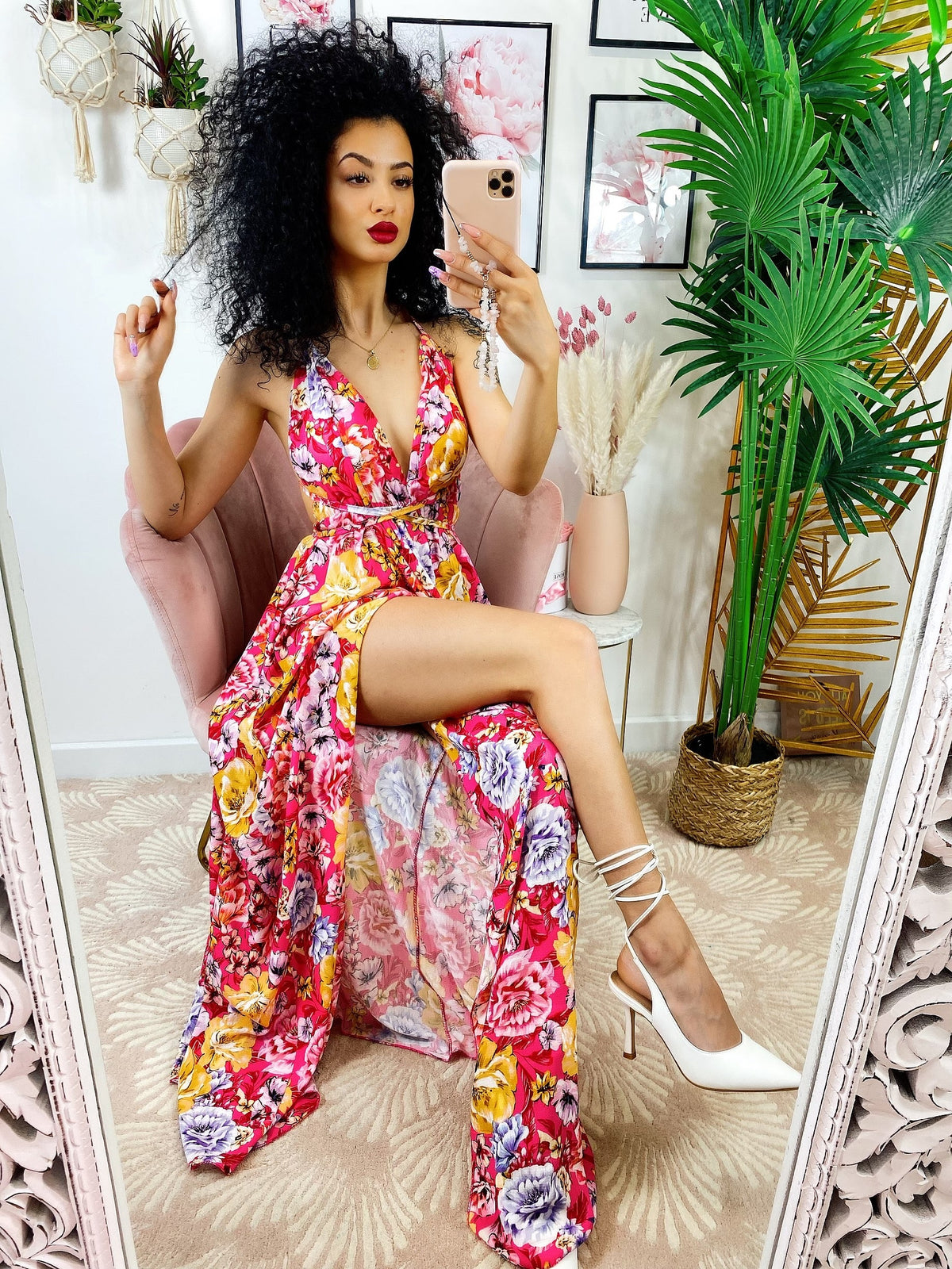 Dress Afrodite rosa fiori giallo lilla