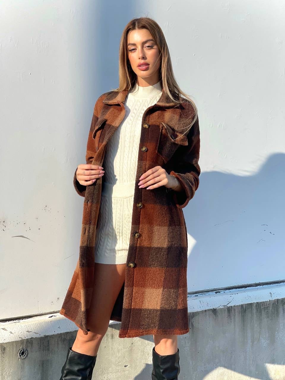 Maxi camicione a quadri Camel