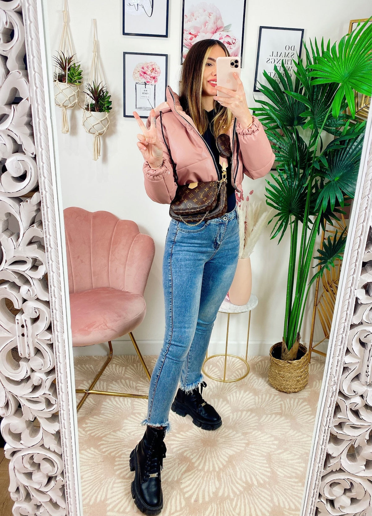 Bomber crop in ecopelle Rosa