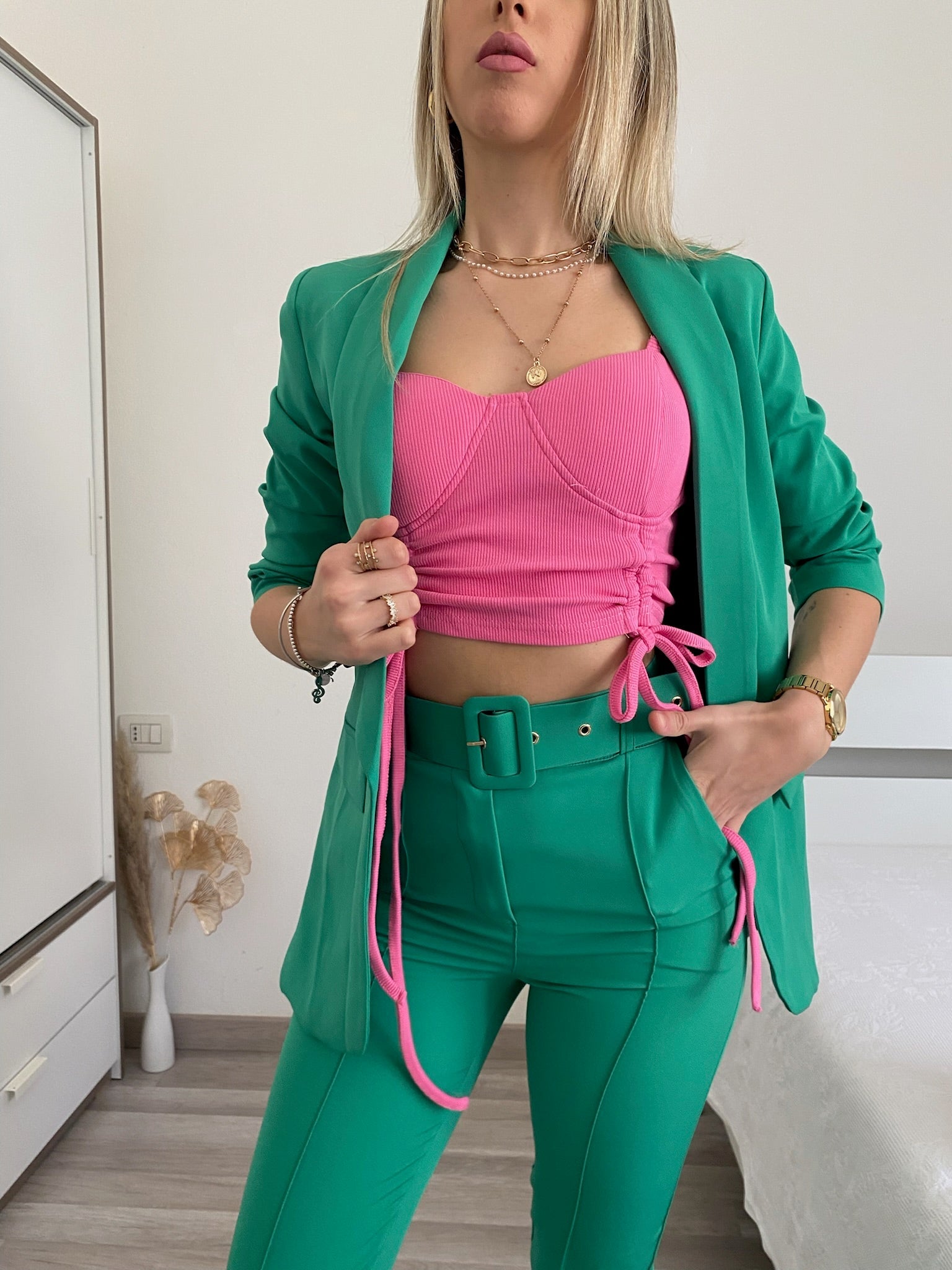 Completo giacca e pantalone verde smeraldo