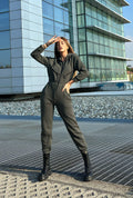 Tuta intera verde militare con zip