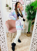 Cardigan con frange e cinta lilla