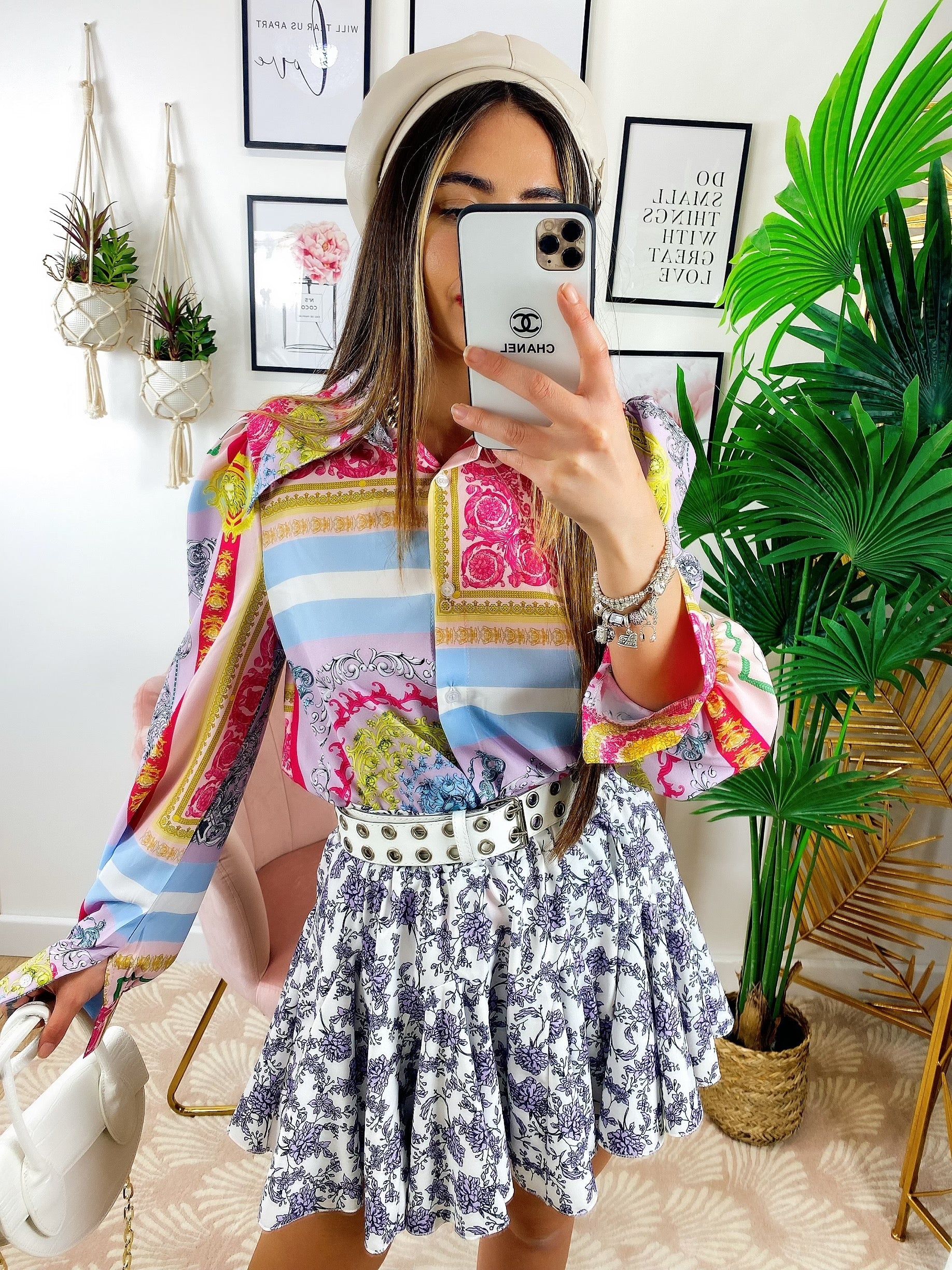 Camicia etnica dettaglio fucsia con borsetta