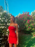 Abito aderente con rouches rosso