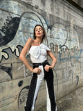 Body monospalla con fiocco bianco