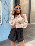 Camicia con stampa animalier beige