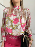 Top crop oro dettagli Fuxia