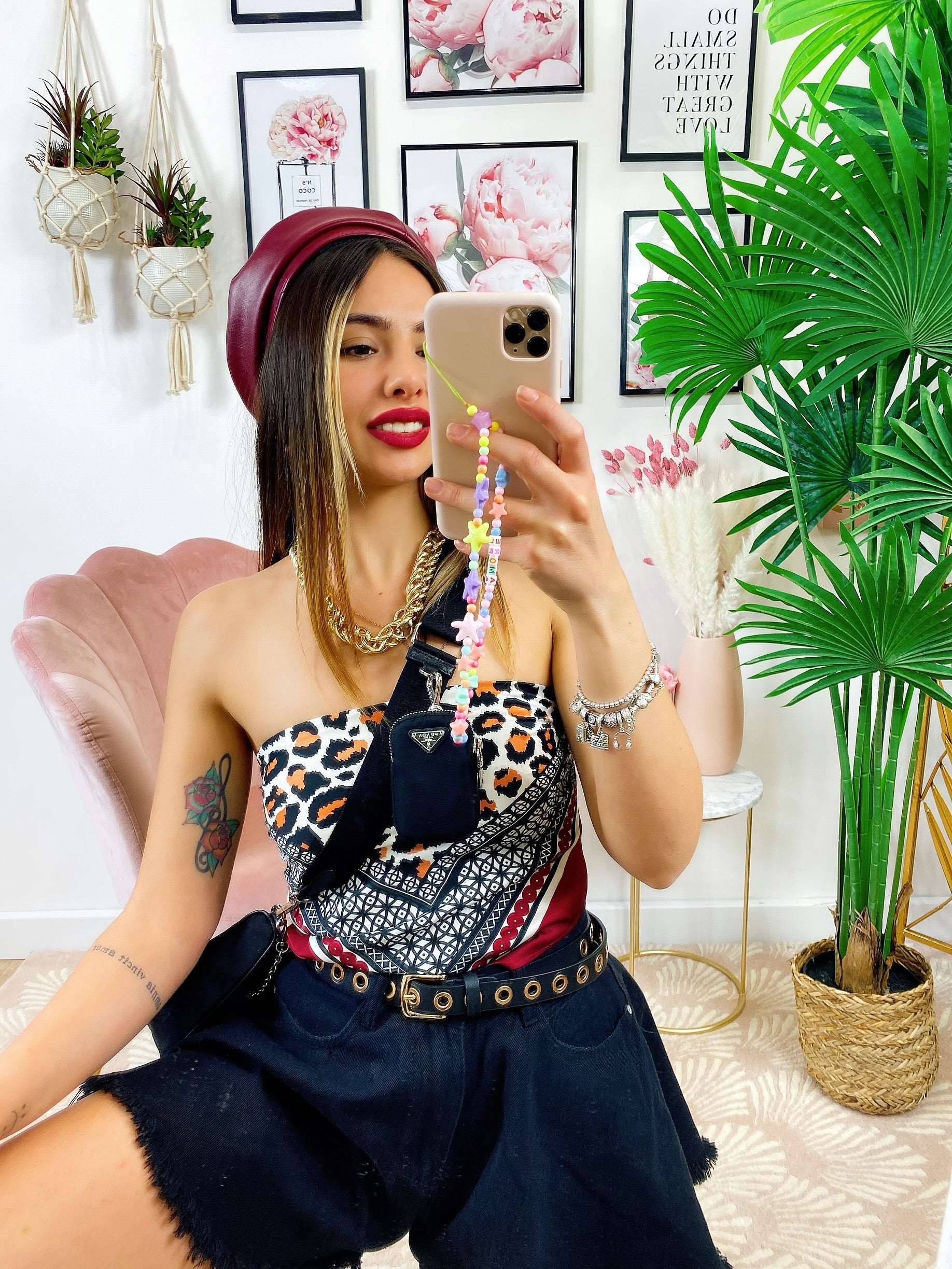 Top stampa bandana dettaglio Maculato