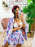 Completo Giacca e Short fiori celesti