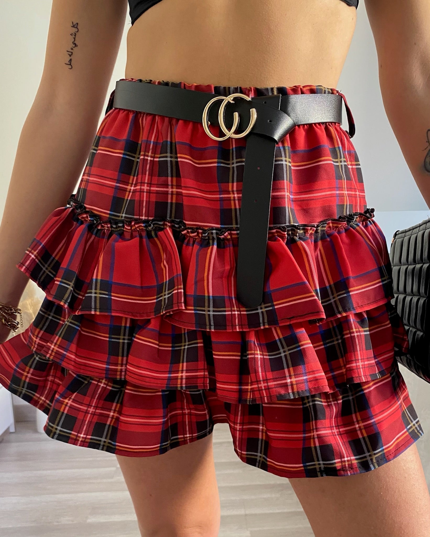 Gonna scozzese a balze con cintura