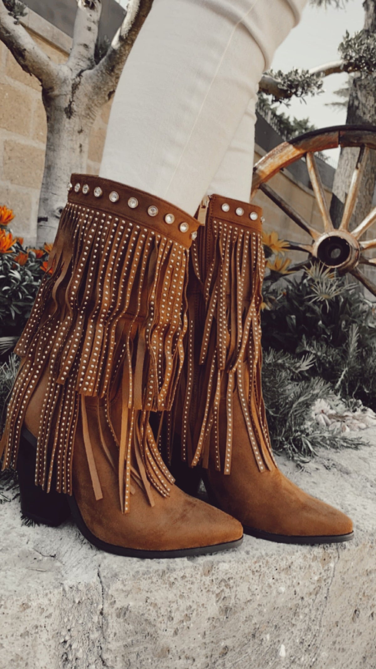 Stivaletto texano con frange camel