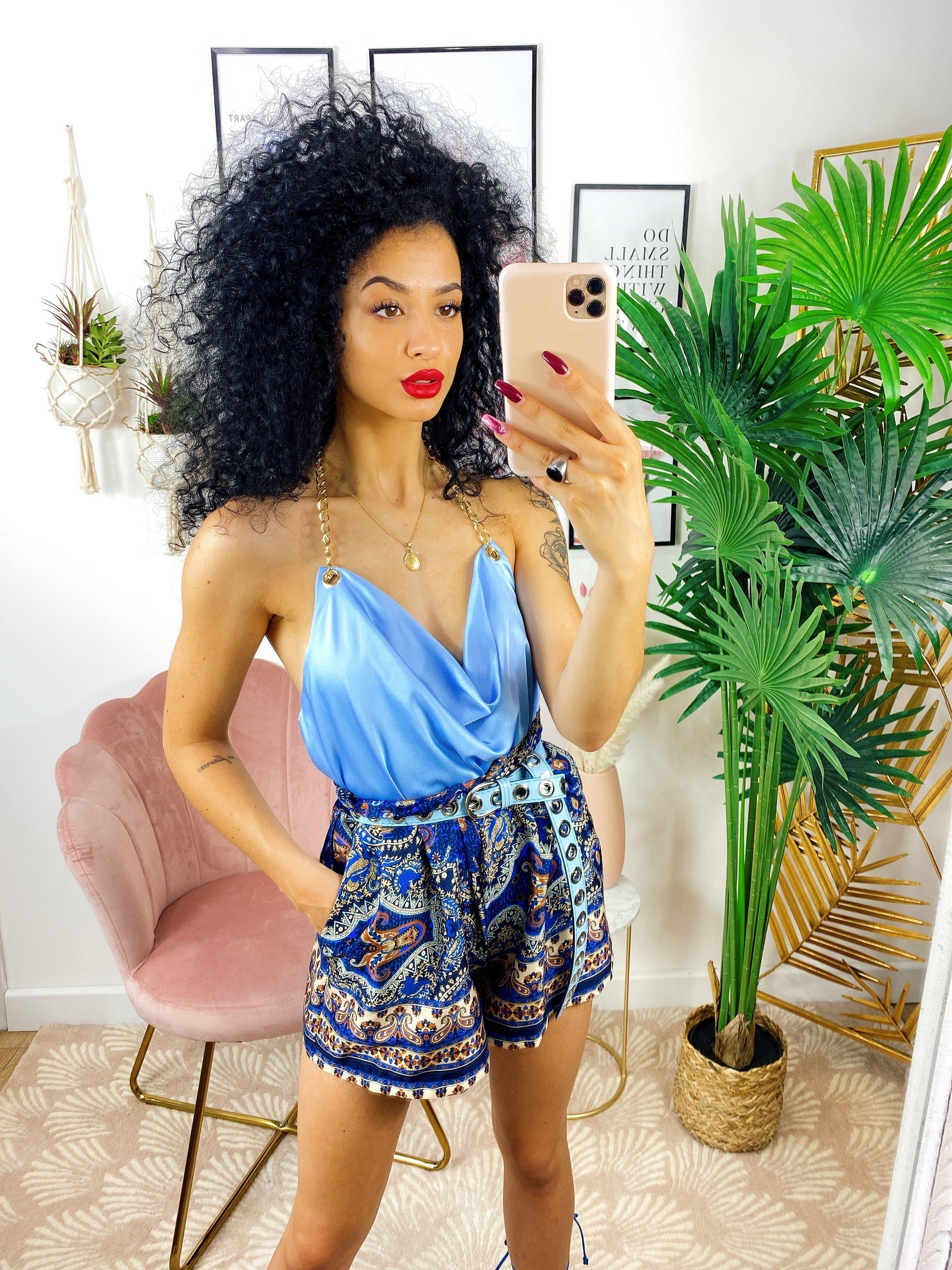 Short etnico dettaglio blu