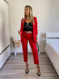 Completo giacca e pantalone strass rosso