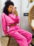 Tuta due pezzi rosa barbie maglia con elastico