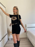 T-shirt kiss animalier nera