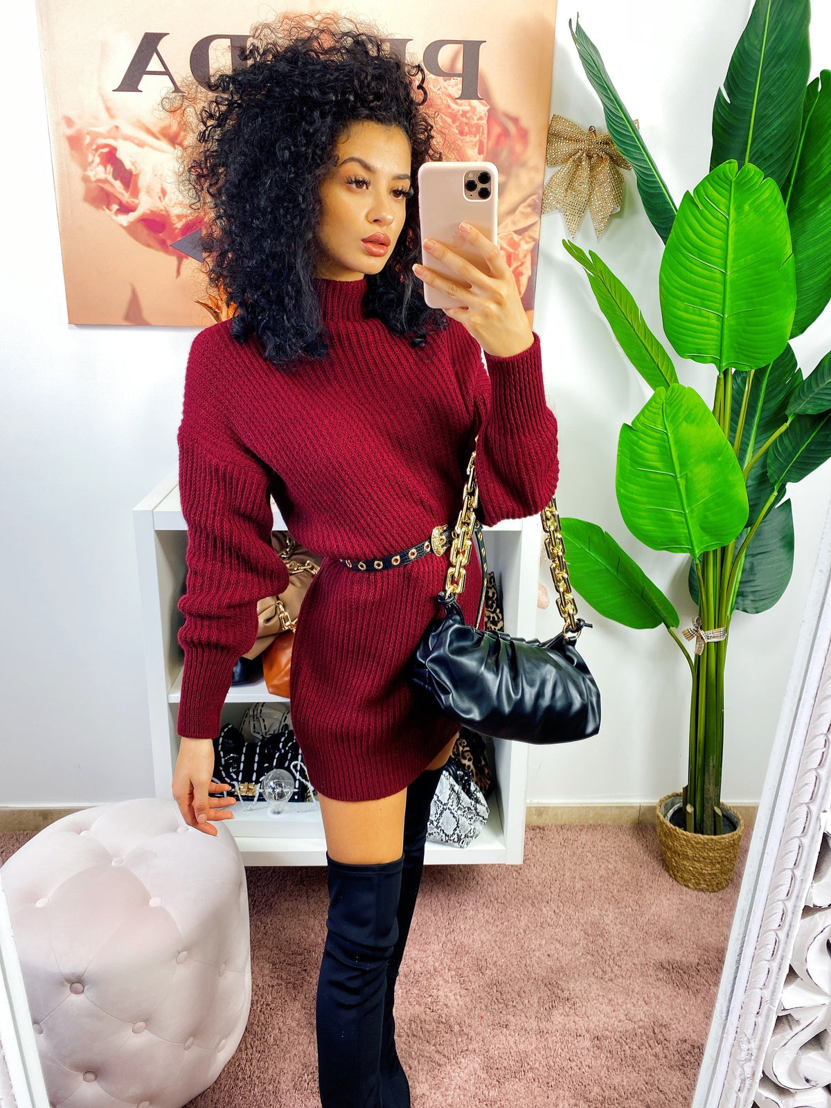 Abito in maglia bordeaux