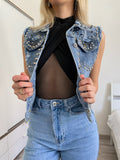 Smanicato di jeans con borchie