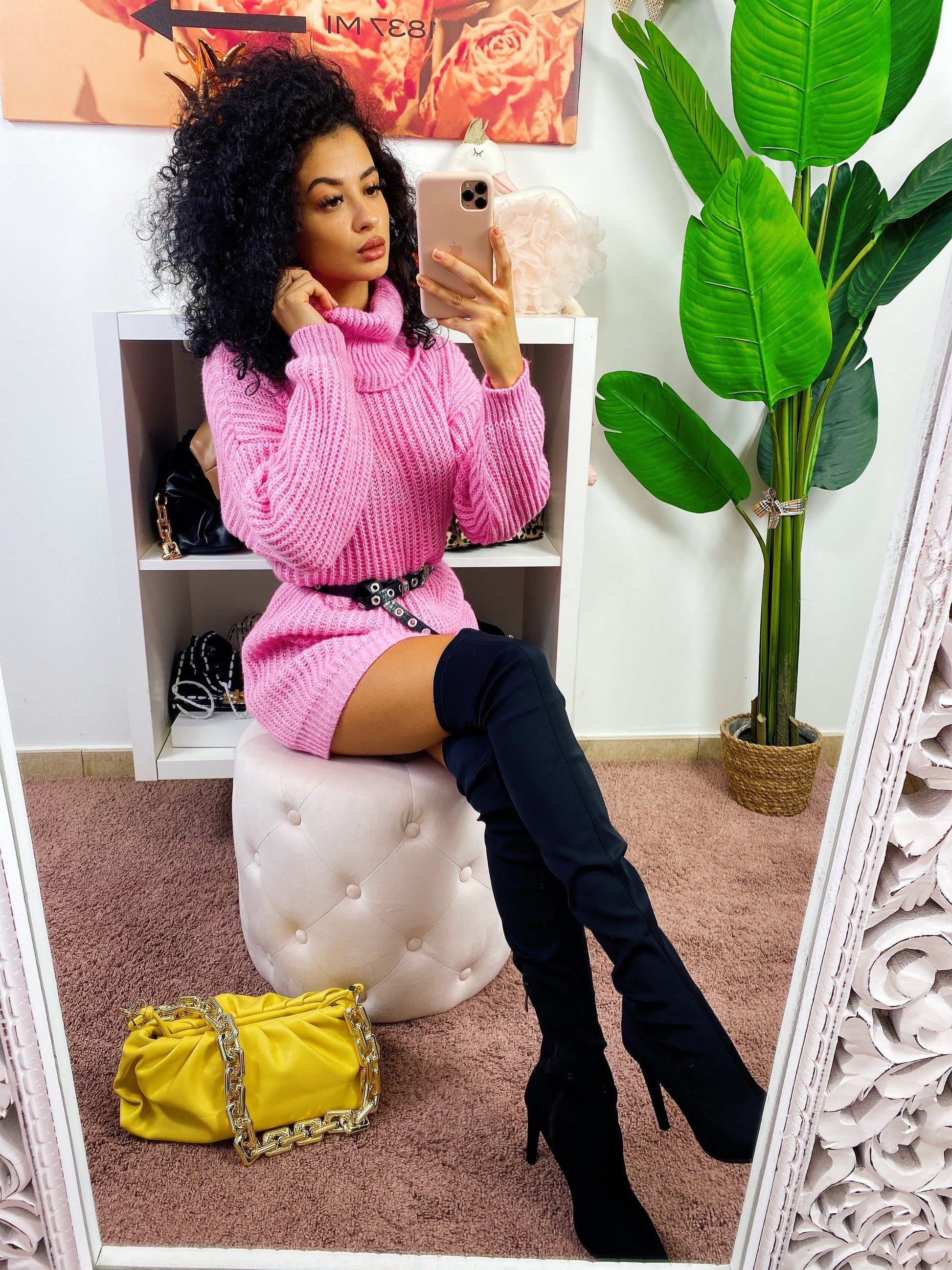 Abito in maglia collo alto rosa barbie