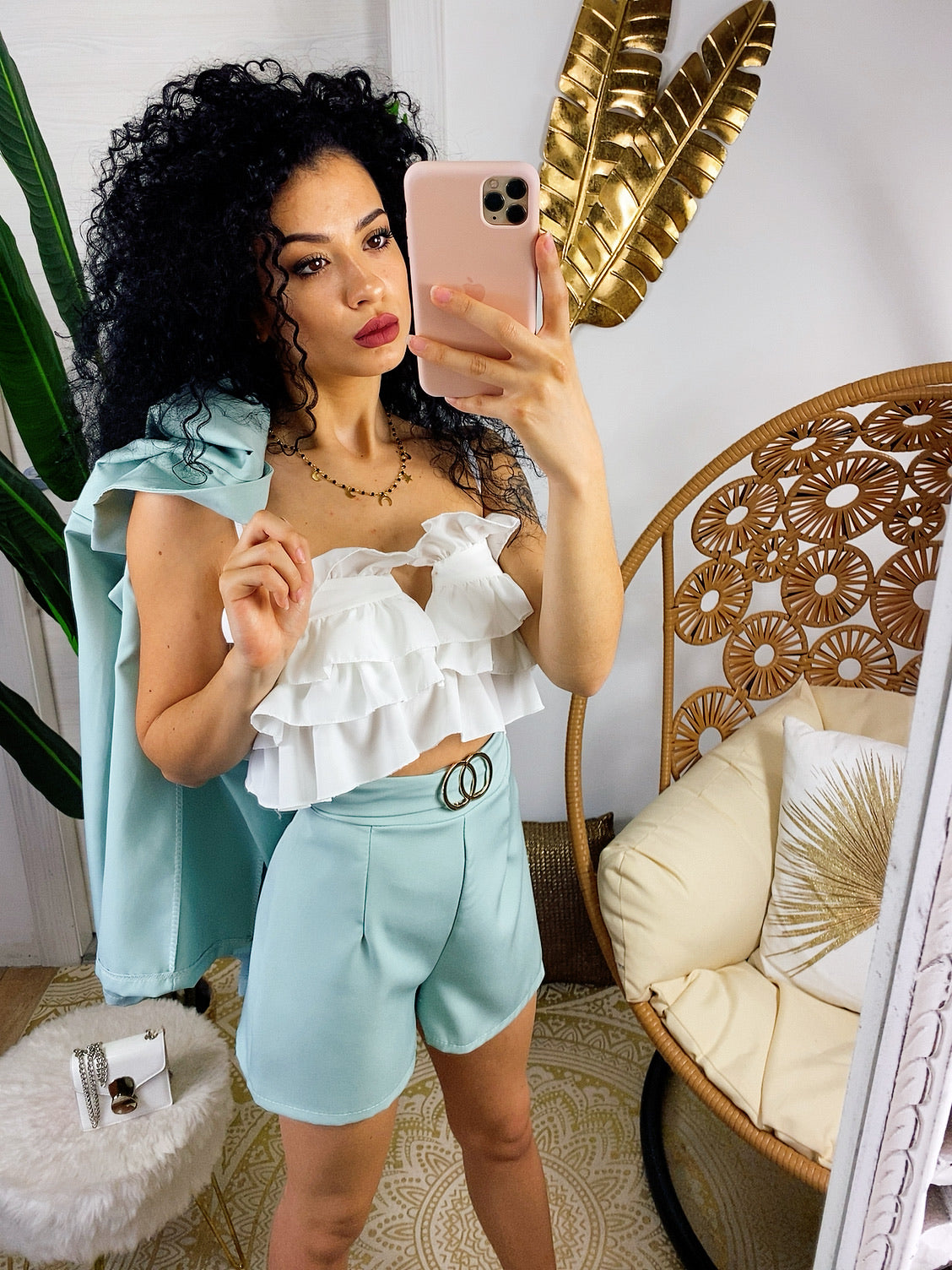 Set giacca e short verdeacqua