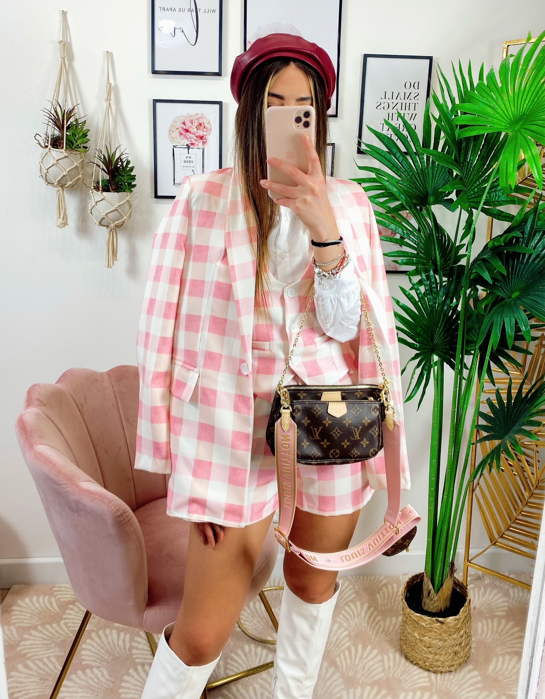 Completo 3 pezzi a quadri Rosa