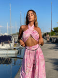 Completo top e pantalone rosa a fiori