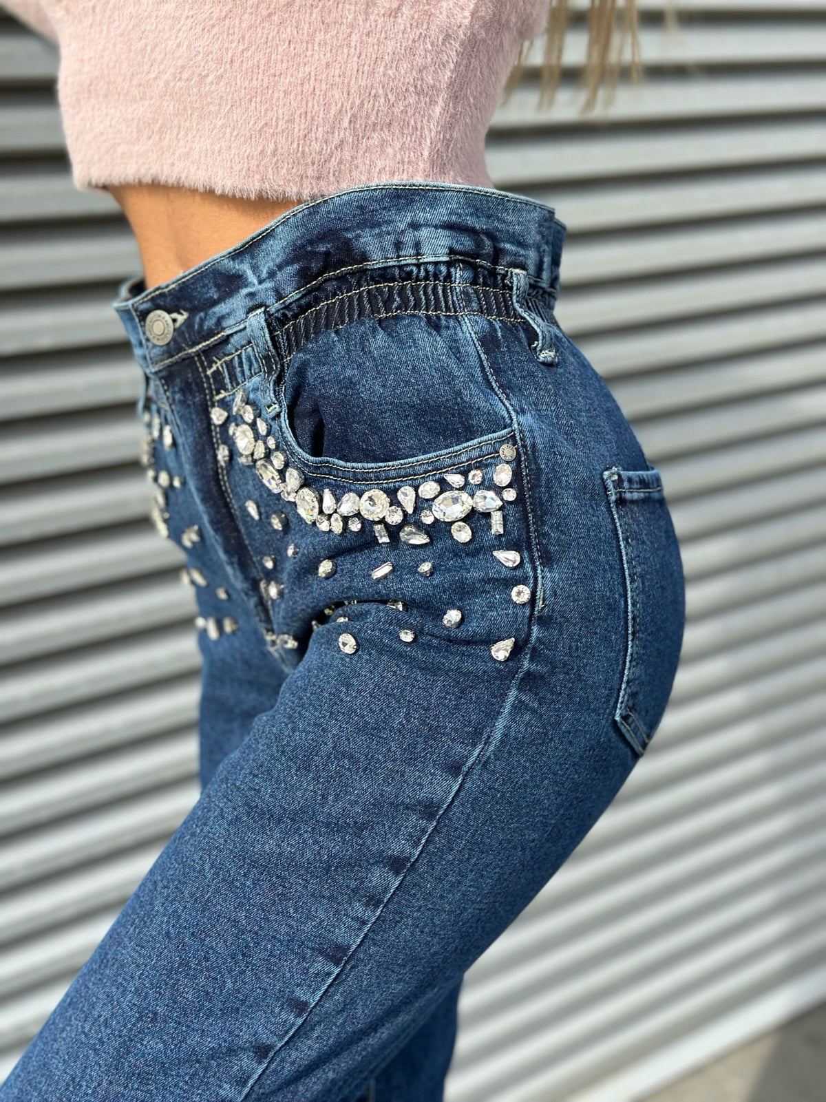 Jeans a caramella con strass