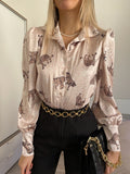 Camicia con stampa animalier beige