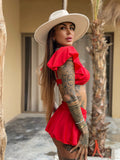 Bikini a fascia con maniche Rosso