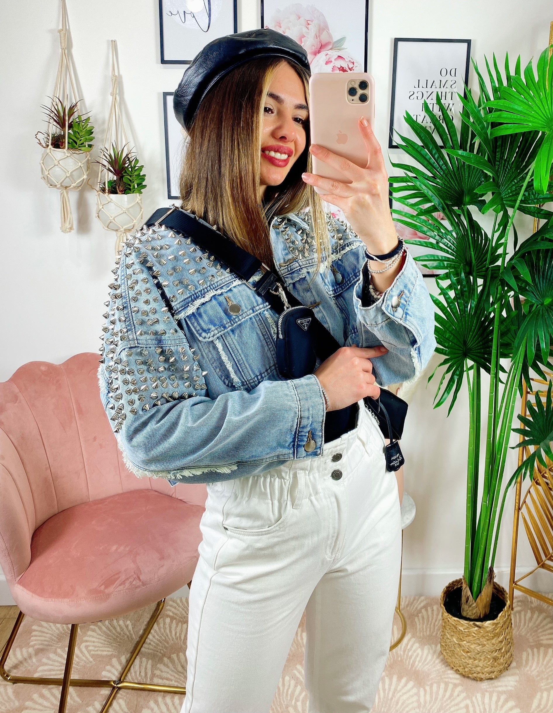 Giacca di jeans con borchie