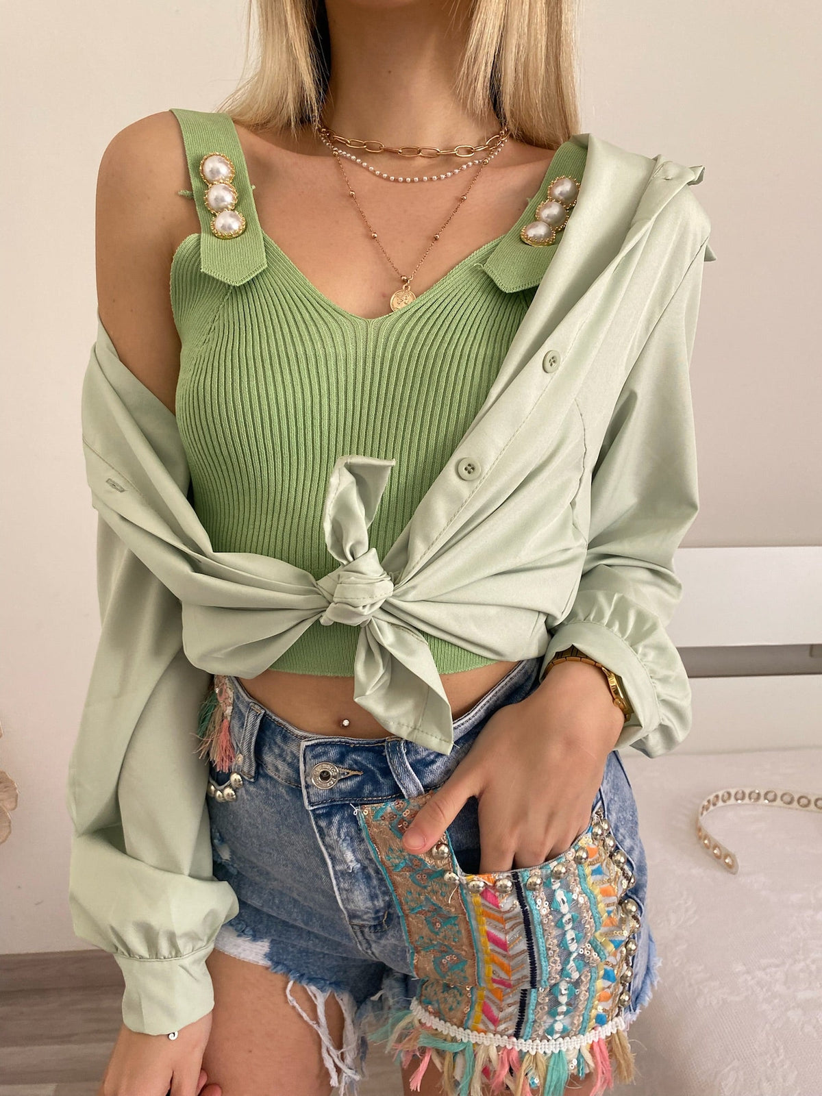 Top più camicia menta