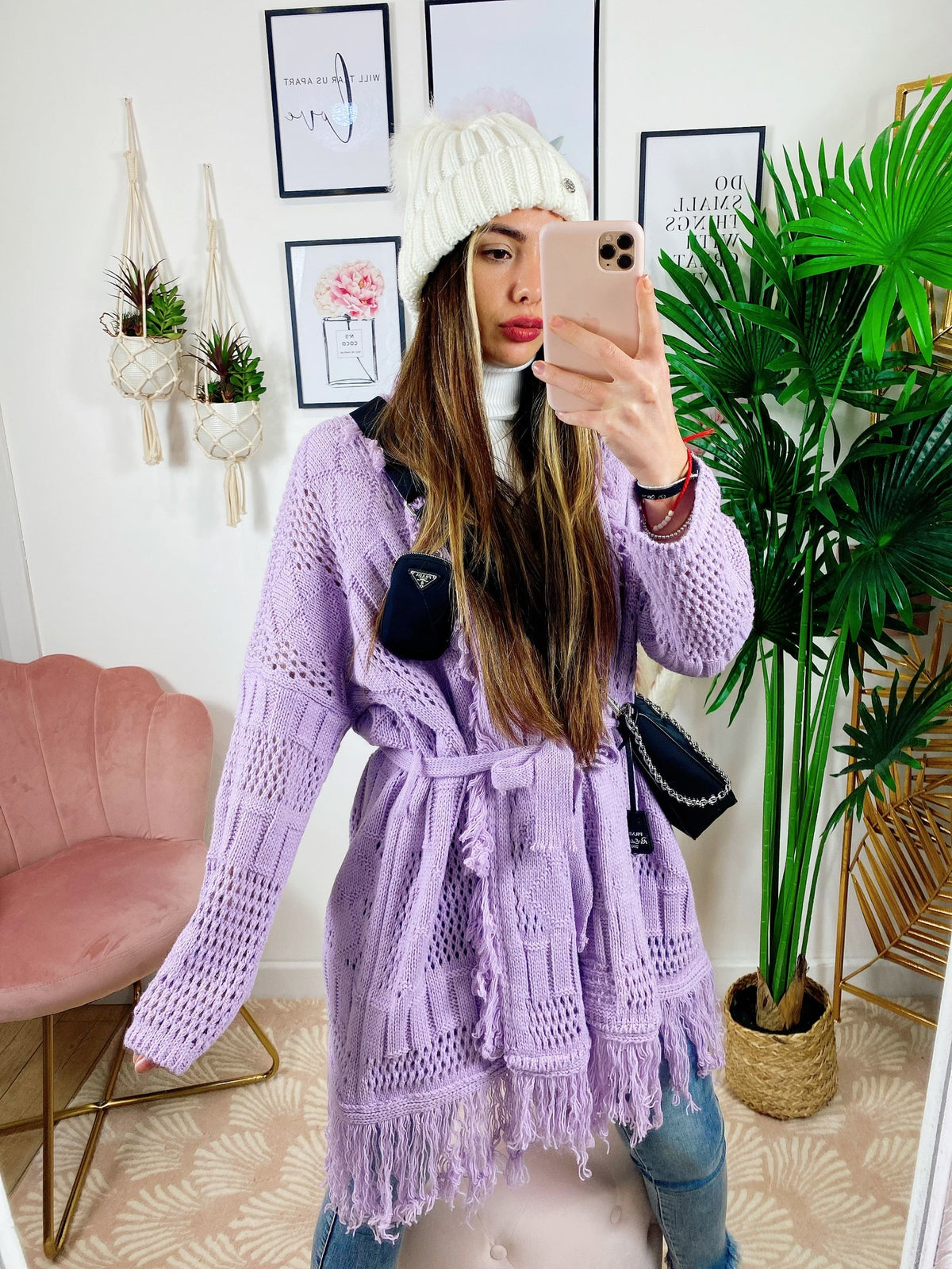 Cardigan sfrangiato lilla