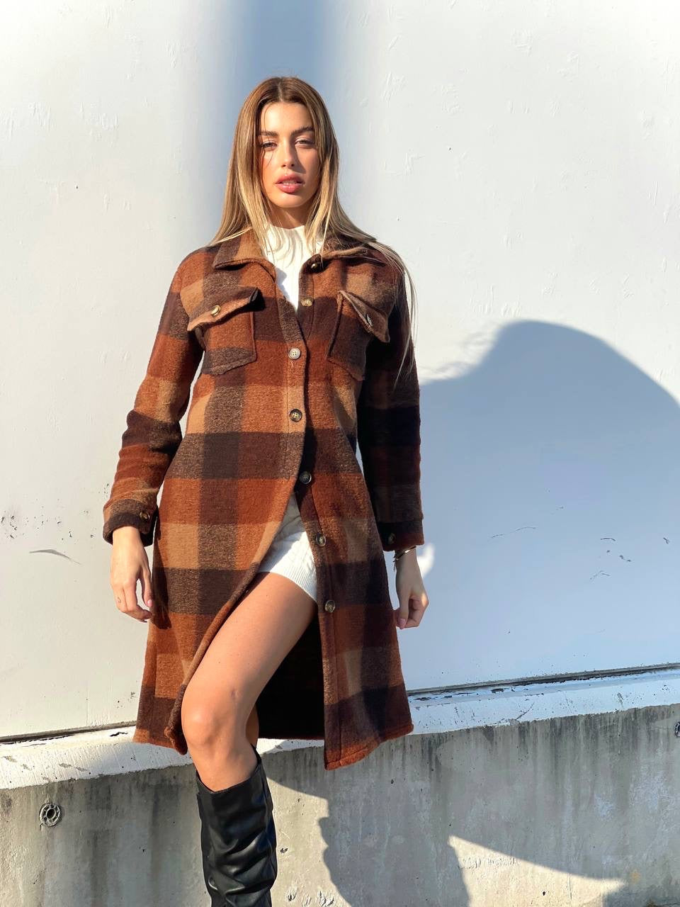 Maxi camicione a quadri Camel