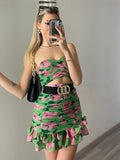 Completo top e gonna verde e rosa
