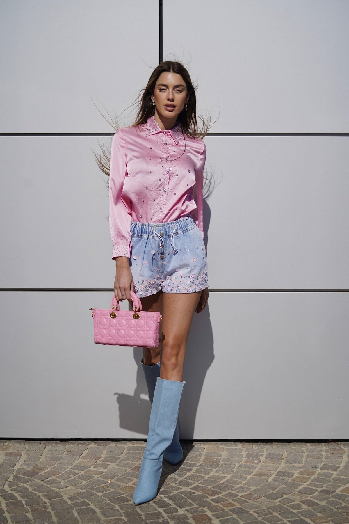 Camicia rosa con strass