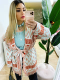 Cardigan frange e cinta pesca