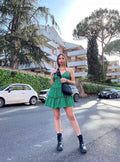 Abito a balze con gonna ampia a pois Verde