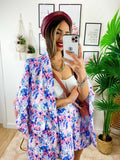 Completo Giacca e Short fiori celesti