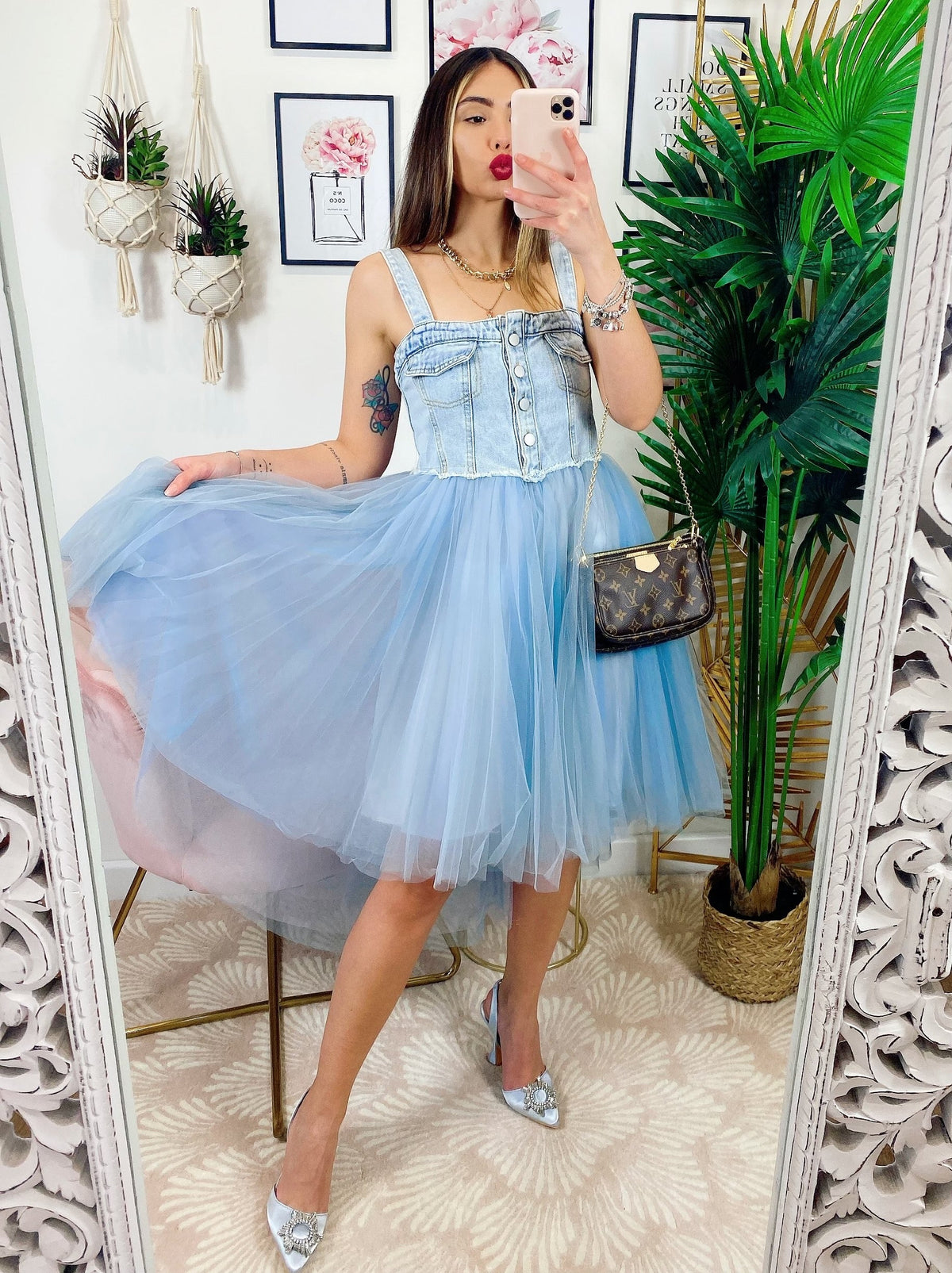 Abito in Tulle con dettagli in  jeans