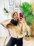 Cardigan con bottoni gioiello e spalle scoperte beige