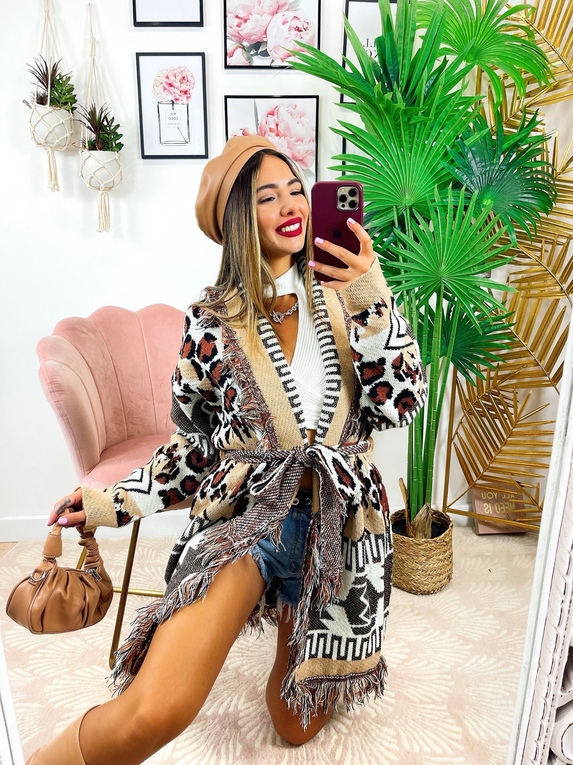 Cardigan con frange Maculato