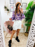 Camicia fiorata con ricami base lilla