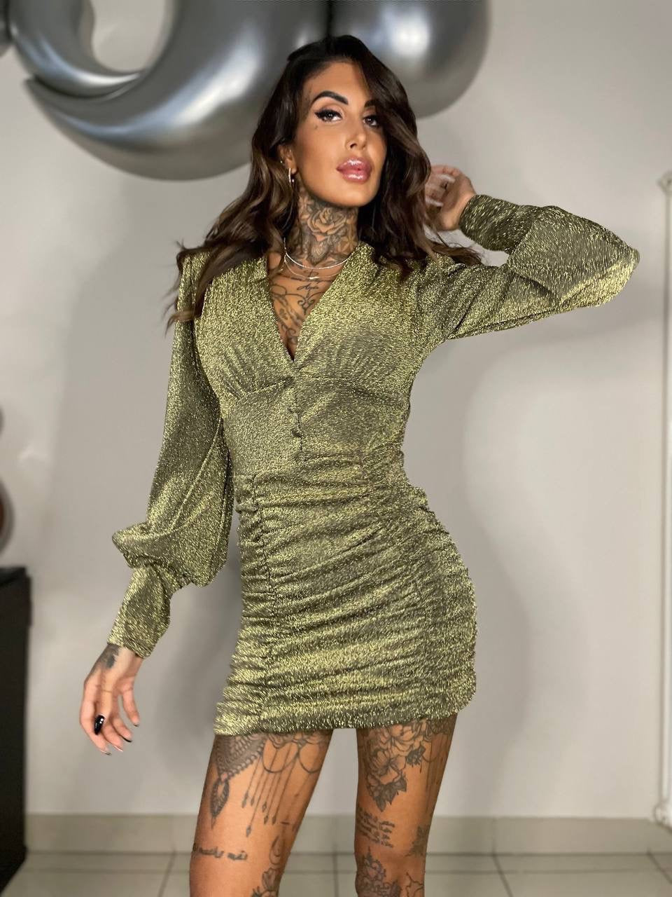 Abito glitter Oro con bottoncini