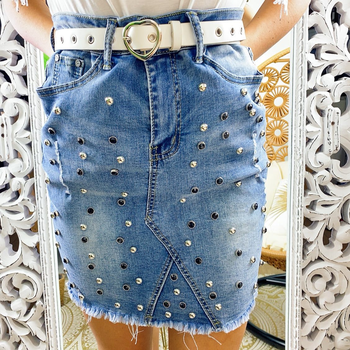 Gonna di jeans con borchie