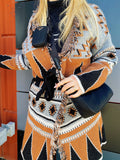 Cardigan camel con frange e cinta