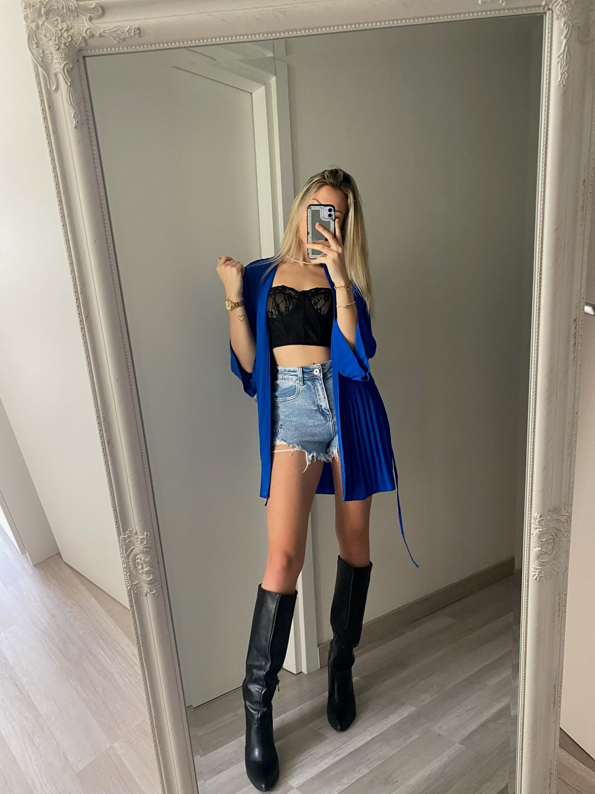 Kimono blu plissè