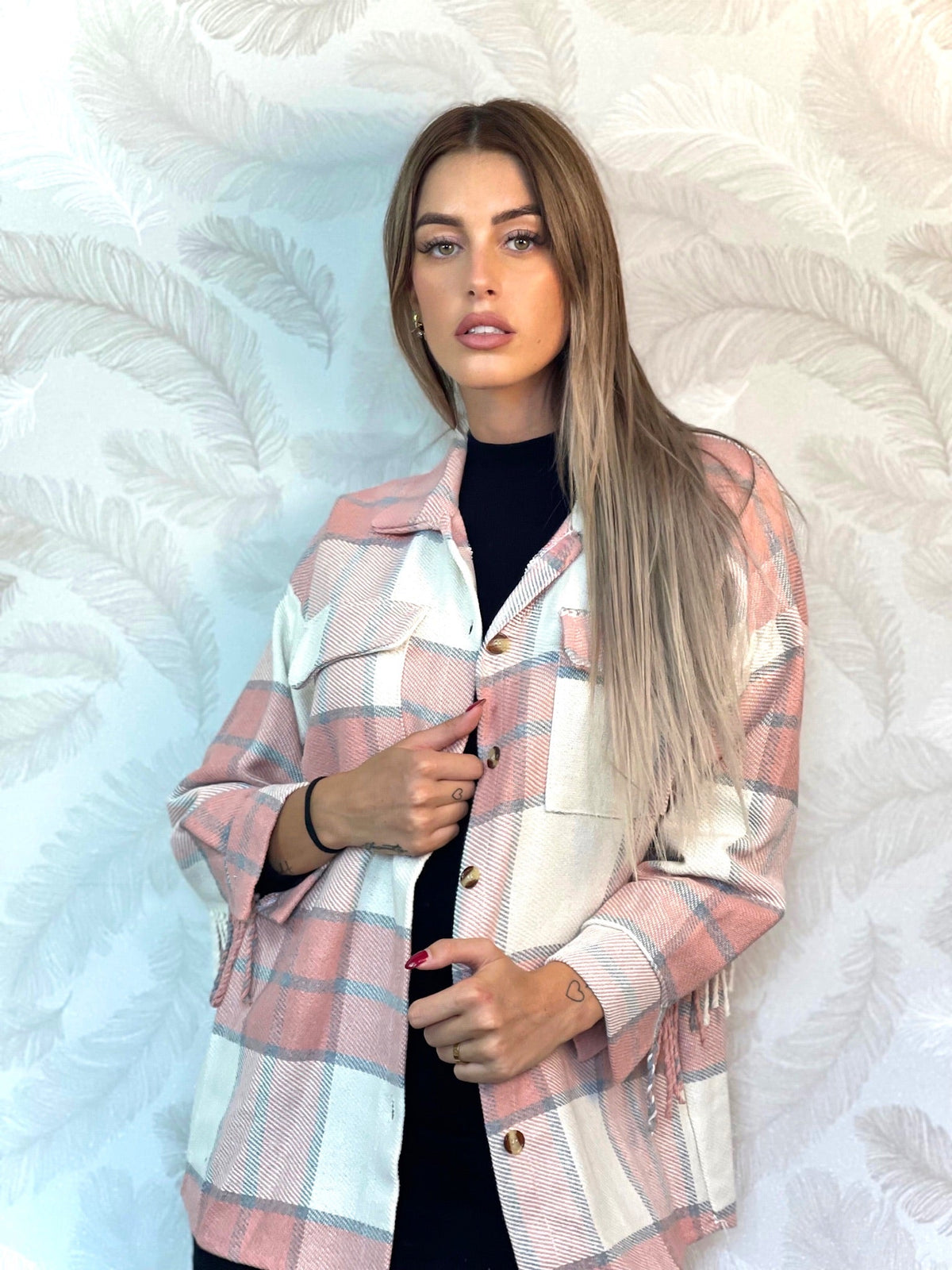 Giacca a quadri Rosa con frange